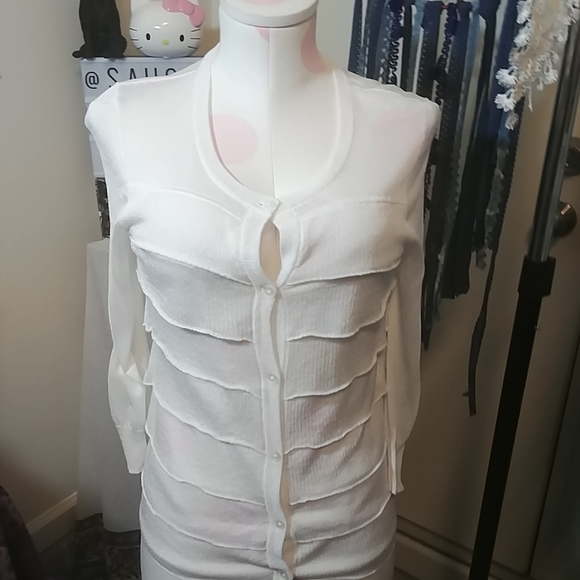 Talbots | small petite ruffle button up cardigan - Picture 3 of 8